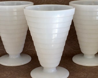 Moderntone Footed Tumblers by Hazel Atlas Glass, White Moderntone Milk Glass