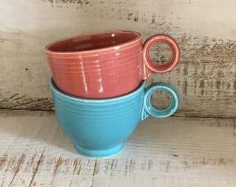 1950s Vintage Fiesta Cup with Classic Ring Handle 1951 - 1959, Rose Pink or Turquoise