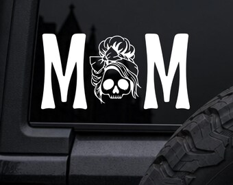Skull Mom Vinyl Car Decal, Water Bottle Sticker, Goth Mom Decal, Laptop Tumbler Sticker, Holographic Vinyl Decal, Goth Mom Car Sticker