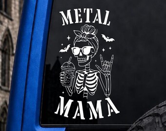 Metal Mama Skeleton Vinyl Car Decal, Water Bottle Sticker, Laptop Tumbler Sticker, Mama Car Decal, Goth Mom Sticker, Spooky Mama Decal