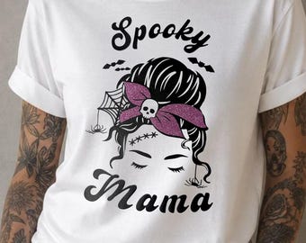 Spooky Mama Skull Graphic Tee, Comfort Colors Shirt, Spooky Mama Glitter T-Shirt, Gothic Mama Shirt, Spooky Mama Gift, Custom Mom Shirt
