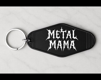 Metal Mom Keychain, Double-Sided Retro Motel Key Tag, Heavy Metal Mom Gift, Goth Mom Keychain, Spooky Mom Purse Tag, Bag Charm Gift