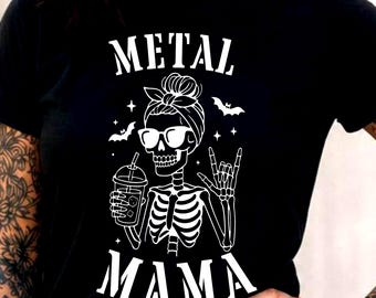 Metal Mama Skeleton Shirt, Comfort Colors Shirt, Gothic Mom Skeleton Shirt, Alternative Mom T-Shirt, Gift for Mom, Spooky Mama T-Shirt