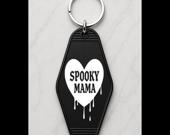 Spooky Mama Keychain, Double-Sided Gothic Motel Key Tag, Halloween Mom Gift, Spooky Mom Bag Charm, Goth Mom Bag Tag, Spooky Mom Gift