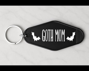 Goth Mom Keychain, Retro Motel Key Tag, Double-Sided Alternative Mom Gift, Spooky Mom Gift, Goth Bats Keychain, Custom Mom Gift