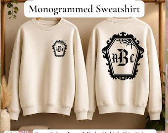 Gothic Coffin Monogram Sweatshirt, Comfort Colors Sweatshirt, Front and Back Design or Front Only,  Personalized Goth Monogram Crewneck