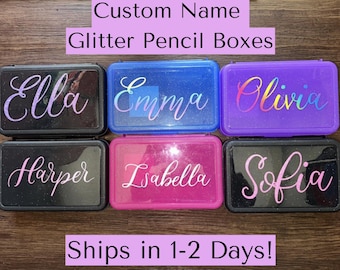 Personalized Plastic Glitter Pencil Case With Name, Back to School Gifts, Custom School Supplies, Personalized School Gear