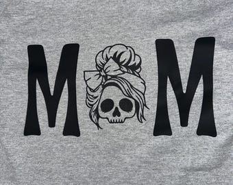 Skull Messy Bun Mom Shirt, Comfort Colors Shirt, Spooky Mama T-Shirt, Alternative Mom Gift, Skull Mom T-Shirt, Goth Mama Gift