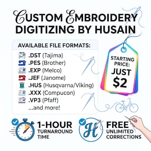 Custom Embroidery Digitizing Service | Logo Digitizing (DST, PES, EXP) | 1-Hour Delivery