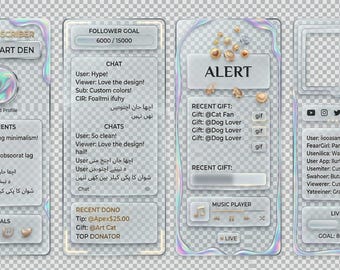 Flüssigglas TikTok Live Overlay Paket | Frosted Stream Widgets, Alarme (Digitaler Download)