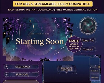 Paquete de superposiciones animadas Mystic Twilight para transmisiones en Twitch y TikTok (descarga digital)