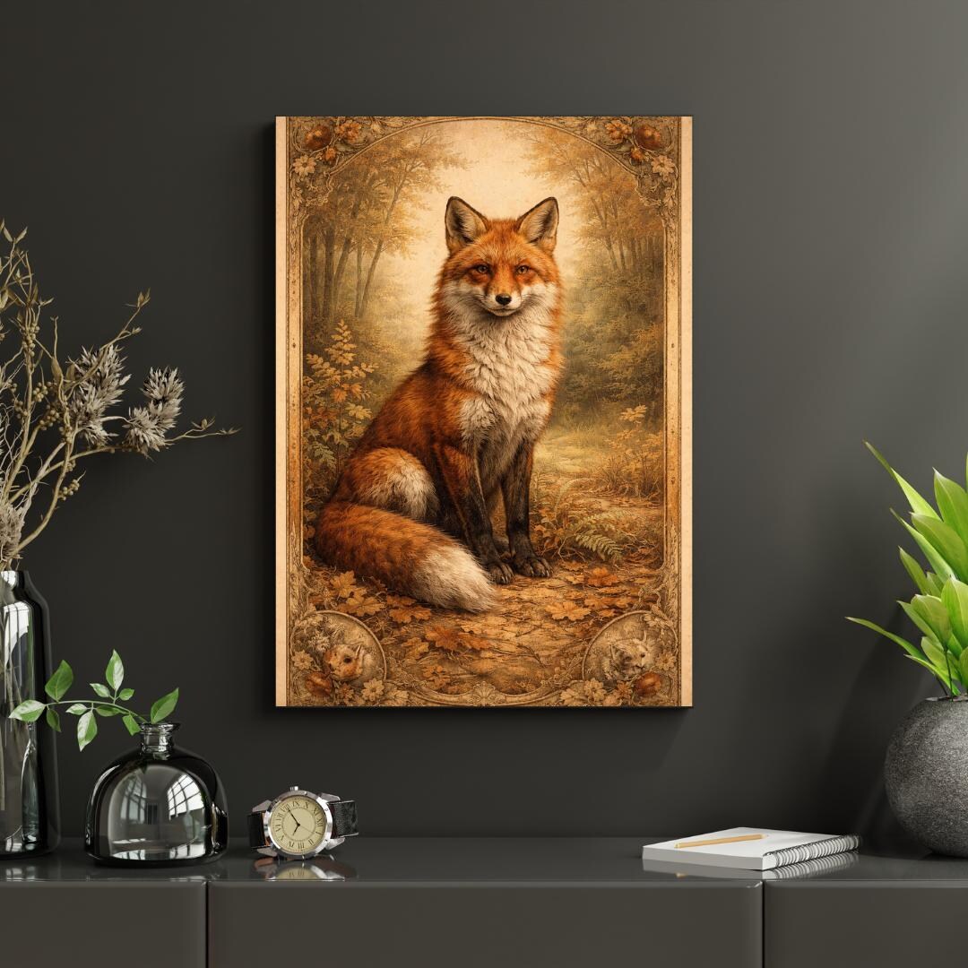 Rustic Fox Image Vintage Fox Oil Painting Print | Rustic Woodland Animal Wall Art ...