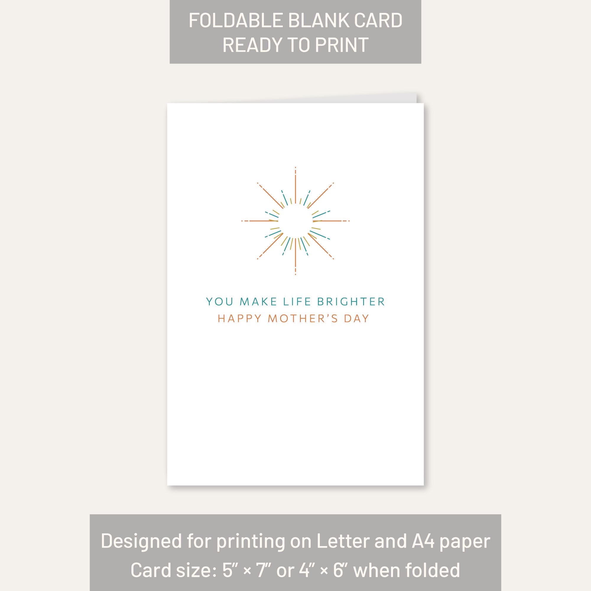 Printable Mother’s Day Card, You Make Life Brighter Card, Minimalist ...