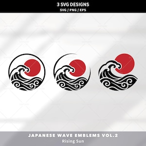 Japanese Wave Emblems Vol.2 – Rising Sun, Wave Logo Bundle, Ocean Crest SVG, Japanese Circle Symbol, Cricut Cut File