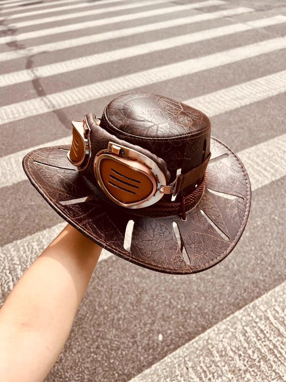 SBR Steel Ball Run Cowboy Hat with Leather Goggles, 22-Slot Ventilated Western Hat, Gyro Zeppeli Inspired Cosplay, Manga Prop Collectible