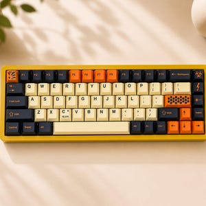 Orange Blue Keycaps Set, Gaming Keyboard Upgrade, Cream PBT Cherry Profile Mechanical Keycap, Typing Computer Accessories Keys, Gamer Gift