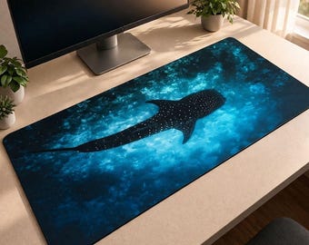 Whale Shark Desk Mat, Sea Life Office Decor, Large Gaming Mouse Pad & Creative Workspace, Ocean Home Office XL Mat, Coastal Desk Mousepad
