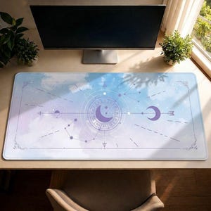 Celestial muismat, bureaumat esthetiek, XL pastelpatroon muismat, kosmische computer bureauaccessoires, werkruimte decor cadeau dromerige astrologie