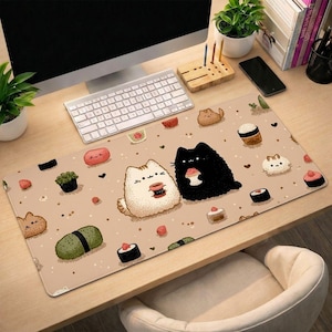 Kawaii Cat Desk Mat, Office Desk Accessories, Gaming Mouse Pad, Computer Accessory Extra Large Mousepad, Gamer Gift, Workspace Decor Gifts