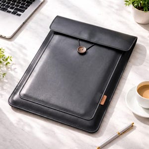 PU-Leder Laptop-Hülle mit Tasche, schlanke, minimalistische Computertasche mit Knopfverschluss, elegante Tablet-Abdeckung, funktionelle Tech-Zubehörtasche