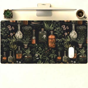 Green Plant Desk Mat, XL Mouse Pad, Extended Keyboard Mat, Oversize Gaming Mousepad, Large Computer Accessories, Botanical Workspace Setup