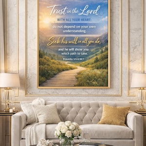 Proverbi 3:5-6 - Quadro con versetto biblico da appendere al muro, stampa con testo sacro cristiano (download digitale)