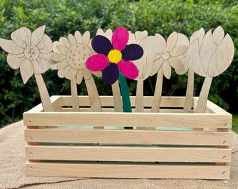 Träbukett med vildblommor | Barn gör-det-själv-måla dina egna blommor