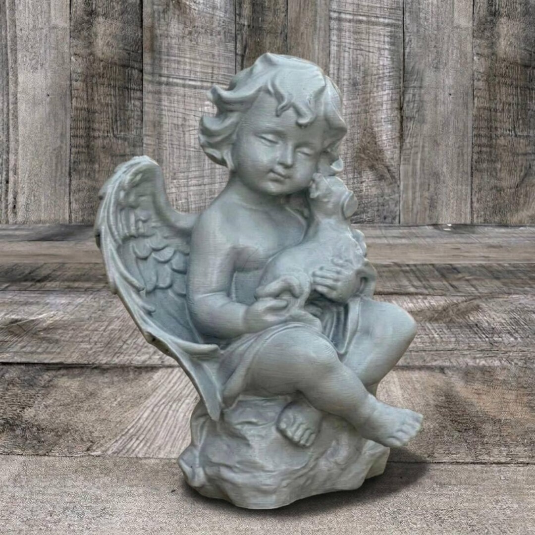 Concrete Angel Statue Outdoor Garden Decor Cherub Stone Figurine ...