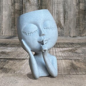 Concrete girl face planter Realistic head flower pot Stone female bust statue Succulpture Yard art Garden ornament Outdoor gift