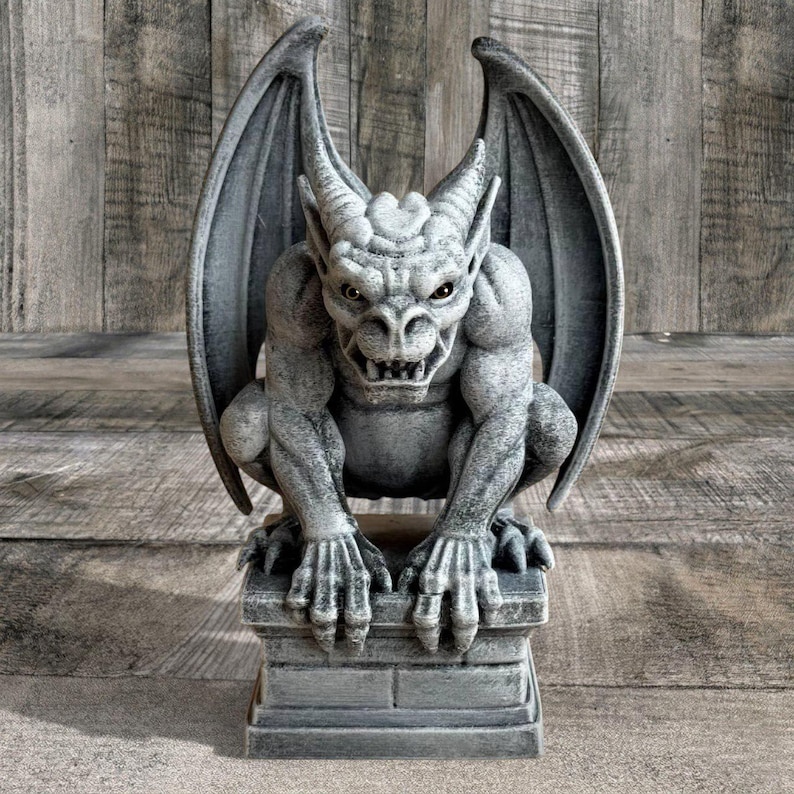 Concrete Gargoyle Statue Winged Demon Stone Figurine Gothic Garden ...