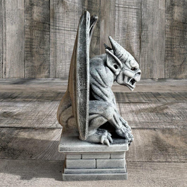 Concrete Gargoyle Statue Winged Demon Stone Figurine Gothic Garden ...