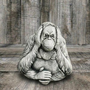 Hear No Evil Monkey Statue Wise Monkey Sculpture Stone Garden Decor Concrete Animal Figurine Cute Outdoor Ornament Yard Art Gift Idea Patio