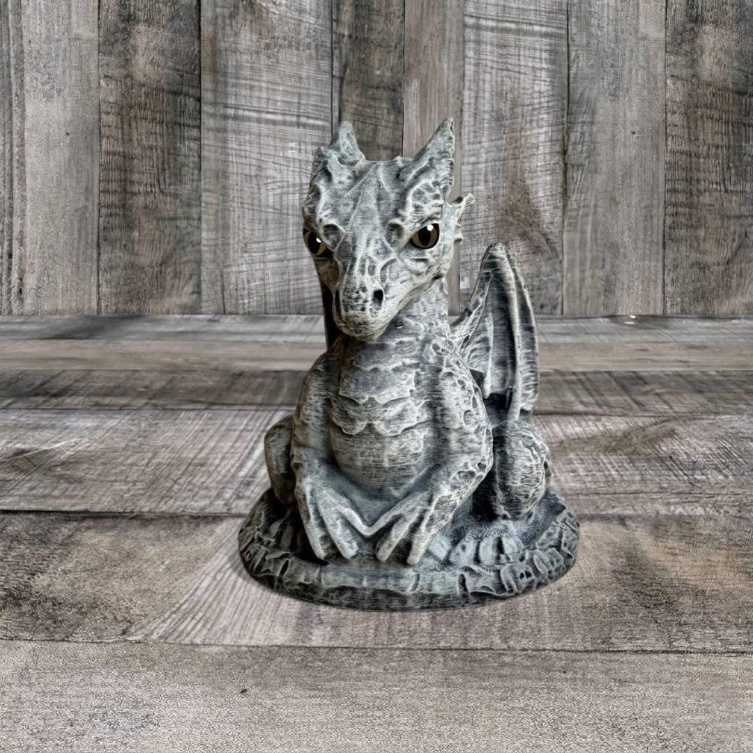 Concrete Small Dragon Statue Mythical Creature Decor Stone Baby Dragon ...