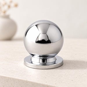 Kromsilverskåpsknopp, Rund lådbeslag i massiv mässing, Liten polerad möbelknopp, Sex storlekar