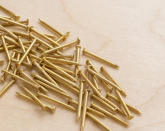Solid Brass Nails, Round Head Brads for Wood Crafts, Bright Gold Decorative Fasteners, 25 Size Choices