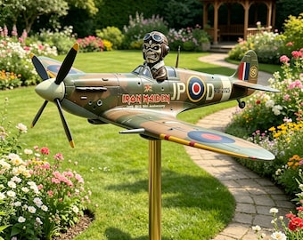 Iron Maidens Spitfire Kämpfer Garten Windmühle, "Chief Pilot" Eddie Windmühlenverzierung, Militärflugzeug Windmühle Hof Gartendekoration