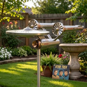 Molinillo de viento de la USS Enterprise de Star Trek, escultura cinética para jardín NCC-1701, arte de ciencia ficción para exteriores, regalo único para los fans de Star Trek.