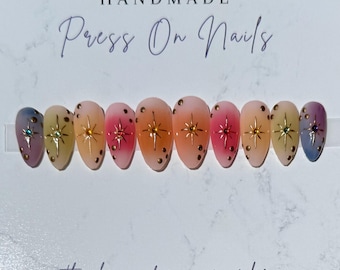 Rainbow Aura Press On Nails
