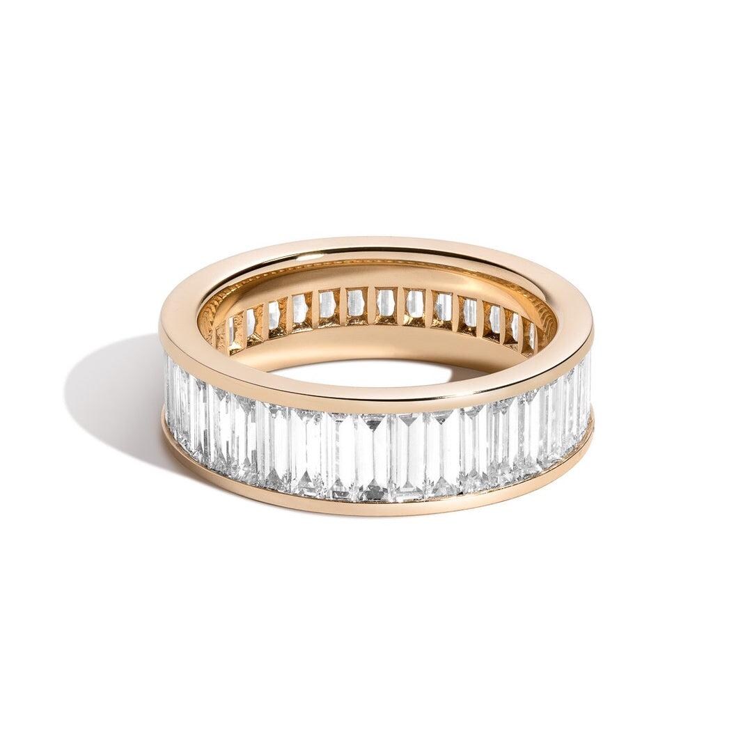 Baguette Cut Lab Grown Diamond Wedding Band, 14K Yellow Gold Band ...