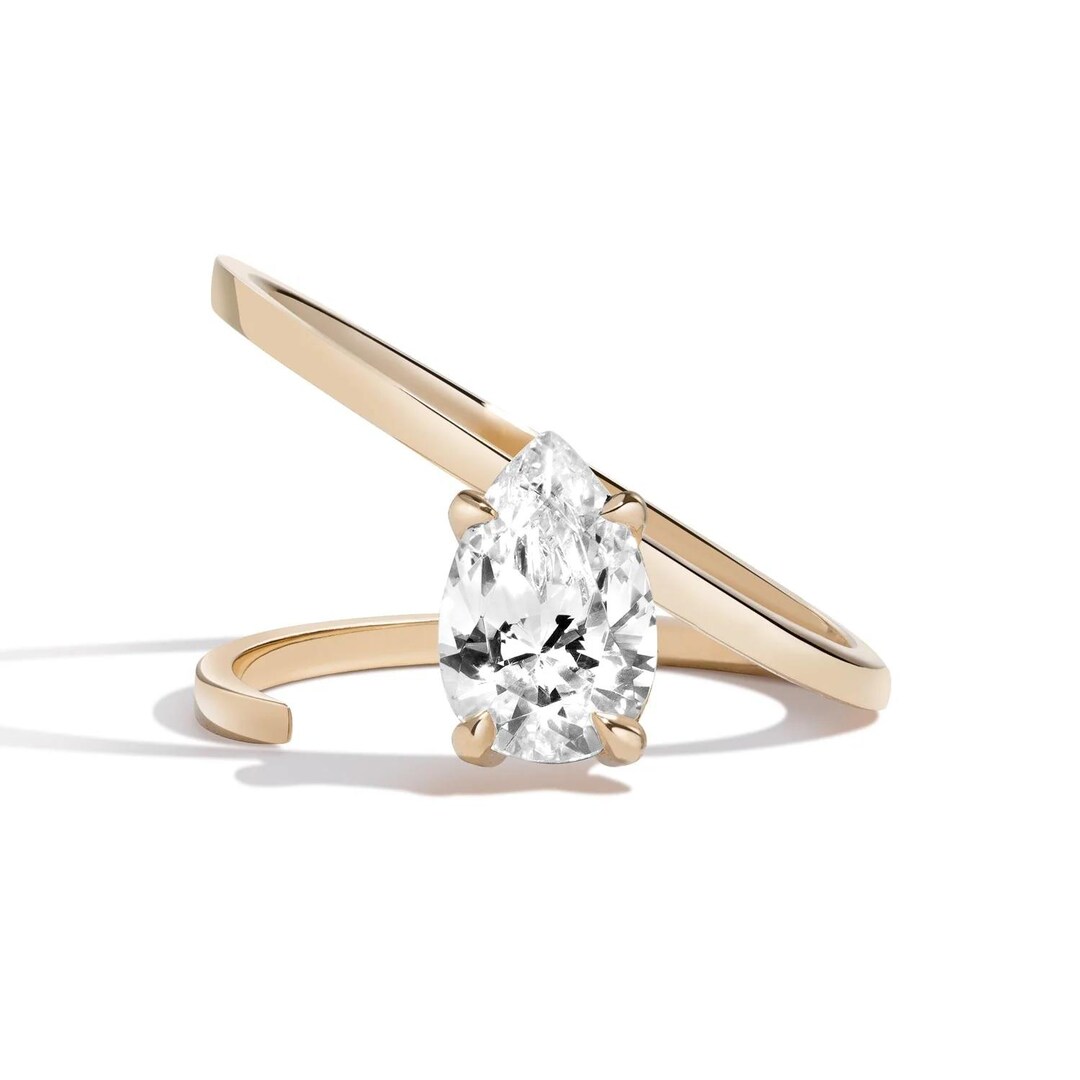 2ct Pear Cut Lab Grown Diamond Engagement Ring, 18K Solid Gold Ring ...
