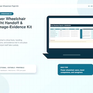 Power Wheelchair Air Travel Planner, Mobility Device Handling Tag, Flight Damage Documentation Kit, Accessible PDF Excel