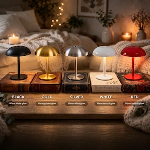 Mushroom Table Lamp – Touch Control Dimmable LED, Cordless Bedside Light