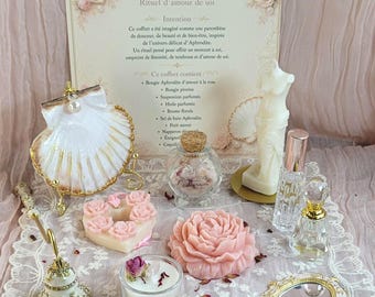 Aphrodite — Le Rituel Enchanté de l’Amour de Soi ,un coffret délicat pour célébrer la douceur, la beauté et la féminité.