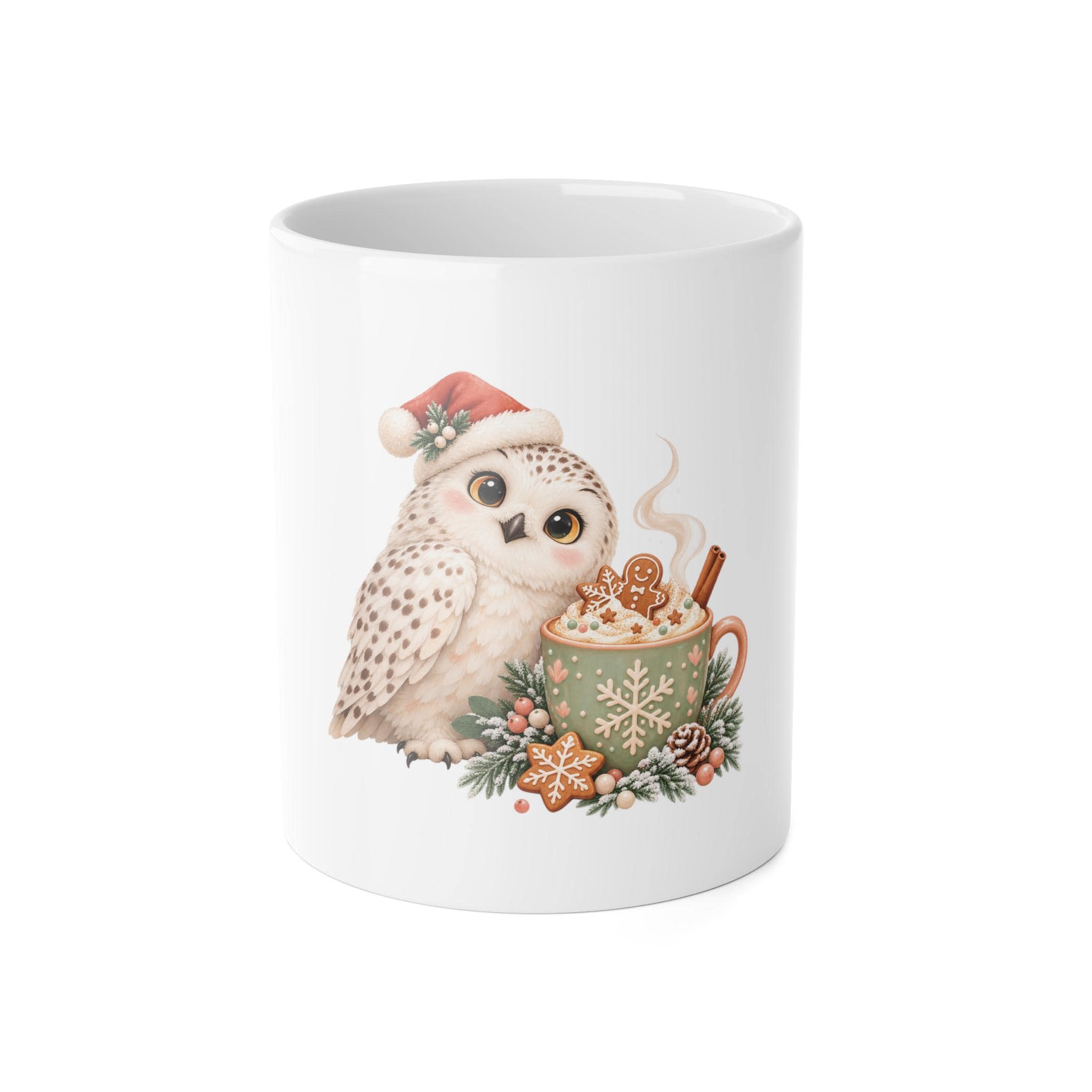 Christmas Owl Mug, 11oz | Gingerbread Coffee Cup, Winter Bird Lover Gift
