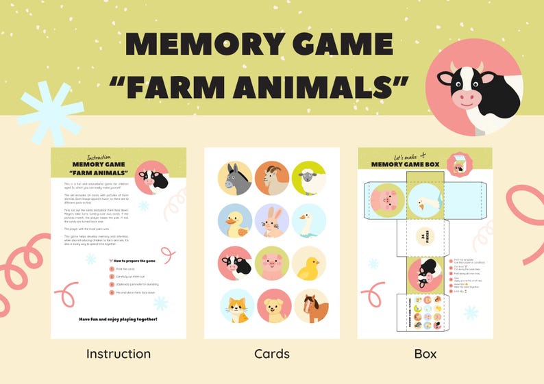 Farm Animals Memory Game Printable | Matching Game for Kids ...