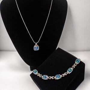 Vintage Milor Italy Sterling Silver Mosaic Opal Necklace & Bracelet Set | 925 Italian Designer Jewelry | 18” Snake Chain