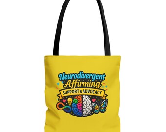 Neurodivergent Affirming Tote Bag | Support & Advocacy, Colorful Brain Illustration