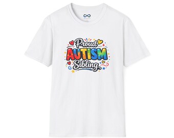 Proud Autism Sibling T-Shirt | Rainbow Puzzle Heart Design