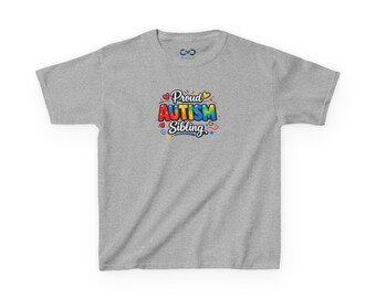 Proud Autism Sibling Kids Tee | Rainbow Puzzle Heart Design