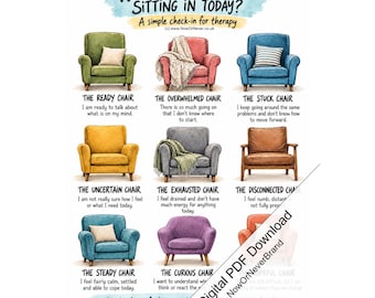 Feelings Check In Poster Printable PDF, Nine Chair Therapy Resource, Emotional Awareness Conversation Prompt, Digital Download